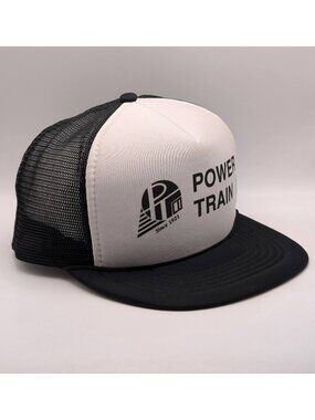 Power Train Black & White Mesh Snapback Trucker Hat Cap Sunbelt Vintage 80s